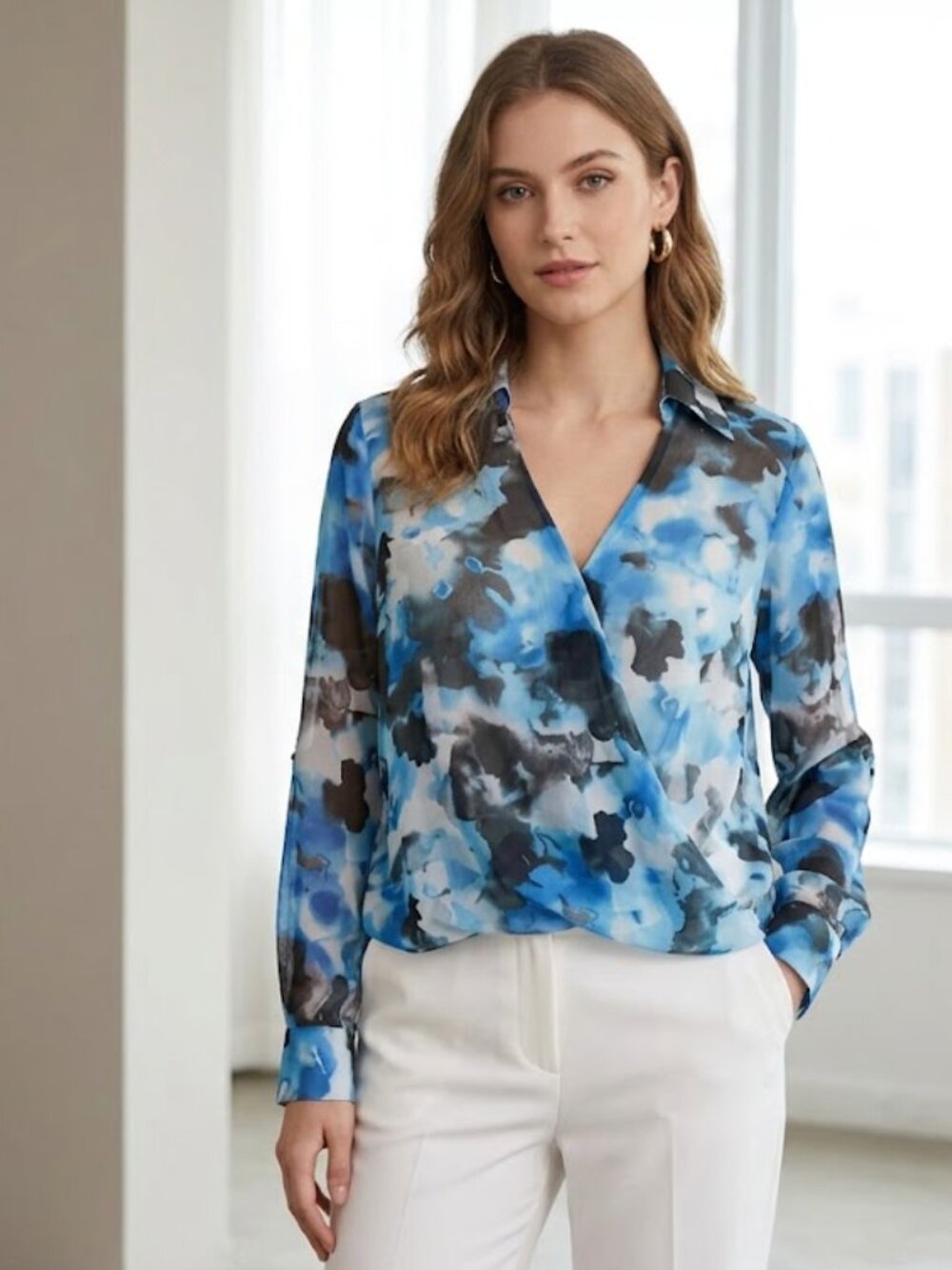 BCBGMAXAZRIA Floral Print Long Sleeve‎ Blouse XS